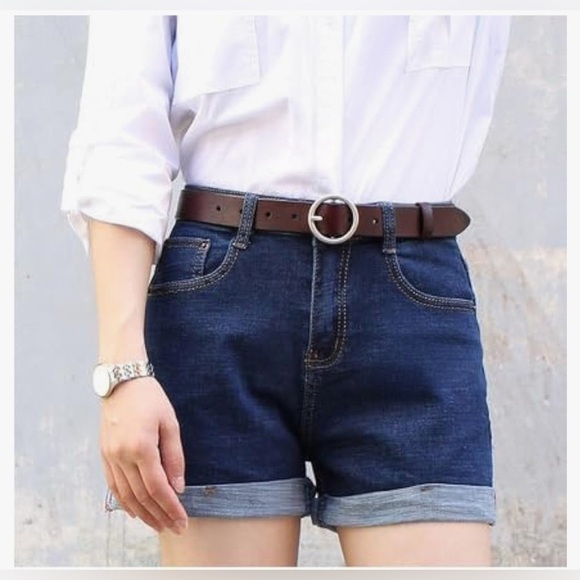 NWT Women's Genuine Leather Waist Belt Round Buckle Size XL 40”-44” Brown - Picture 9 of 9